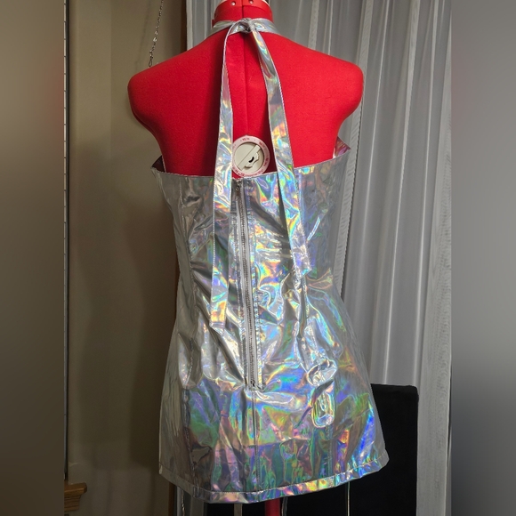 Dolls Kill Club Exx Holographic Silver Patent Leather Mini - Picture 13 of 14